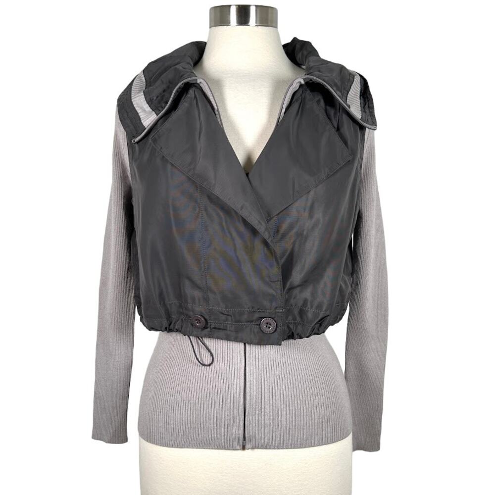 K.A.K.O Women's Wool Blend Jacket S Black Gray Full Zip Button Long Sleeve Knit